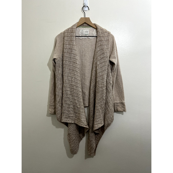Anthropologie Open Front Knit Cardigan M Waterfall Boho Cottage Lagenlook Beige - Picture 1 of 14